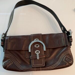 Brown Leather Shoulder Bag with Silver Buckle